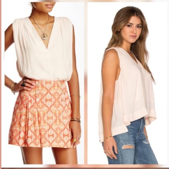 Free People Darcy Cap V-Neck Pearl Sleeveless Blouse Size Medium - Picture 1 of 6